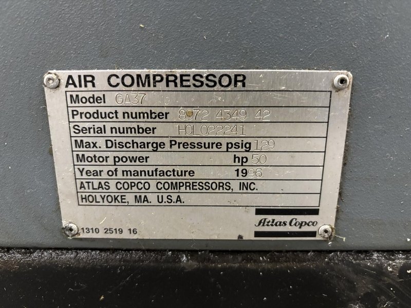 Atlas Copco GA37 Oil-Injected Rotary Screw Air Compressor- Auction Item