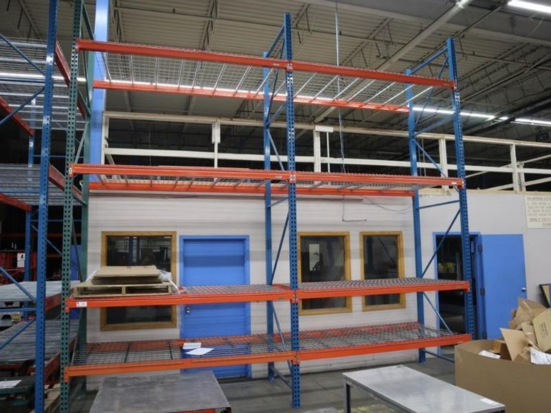 Pallet Racking: (3) 16'H x 48" Uprights, Tear-Drop Style, (8) 8' SHelves, Wire Decking- Auction Item