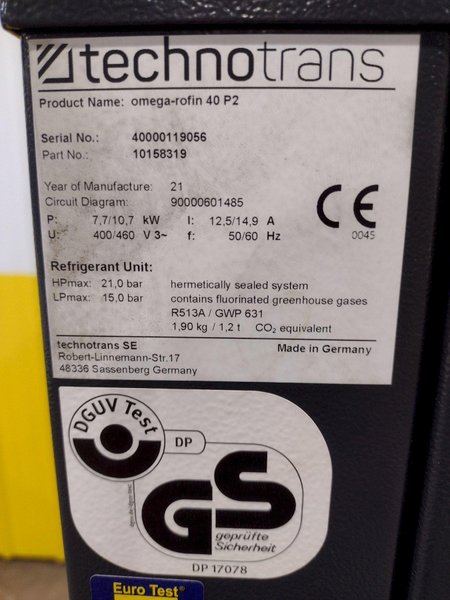 2021 TECHNOTRANS OMEGA 40-P2 CHILLER: STOCK #19378