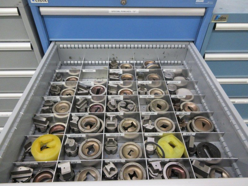 Lista Cabinet with 9 Drawers and Contents 112 and Marathon 112 Style Wiedemann C3000 Turret Special Punches- Auction Item