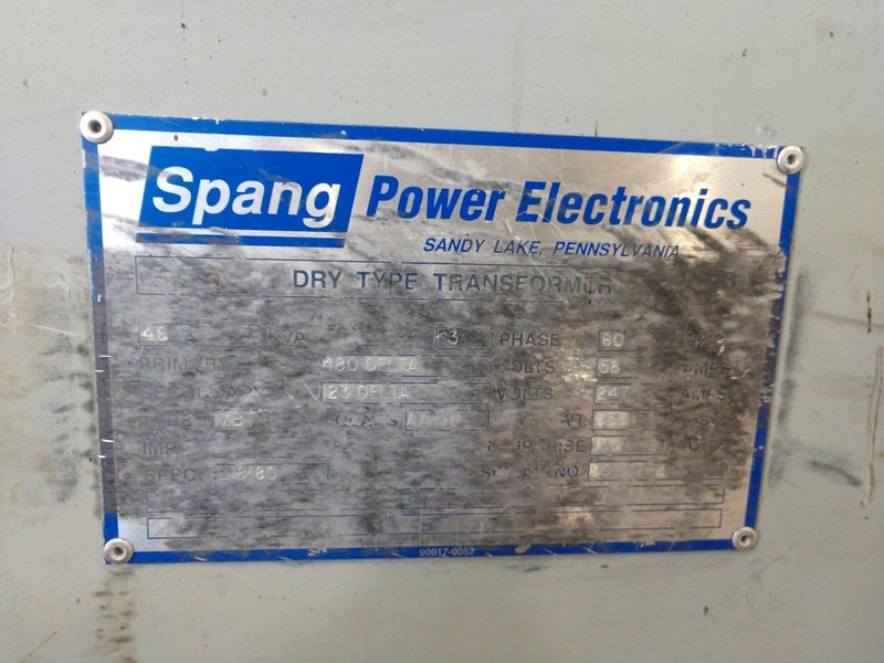 46 KVA SPANG 480 DELTA TO 123 DELTA  ELECTRIC TRANSFORMER: STOCK #11922