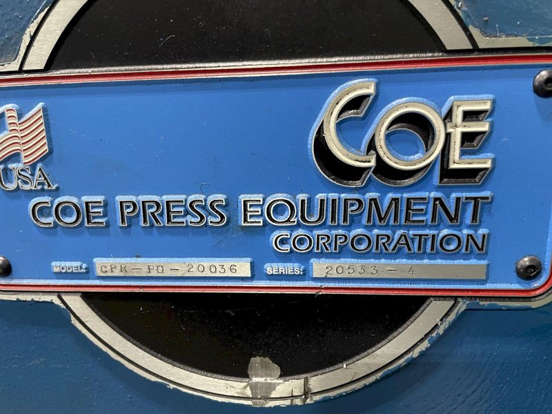 20,000 lbs. x 36" Coe Press Equipment "Conventional" Servo Coil Feed Line For Metal Stamping, Year 1999