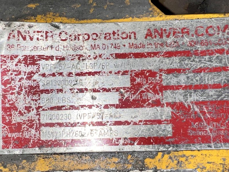 2013 900 LBS ANVER MODEL #VPF-57-AC-L3P/6P VACUUM SHEET LIFTER: YOBRO #24599