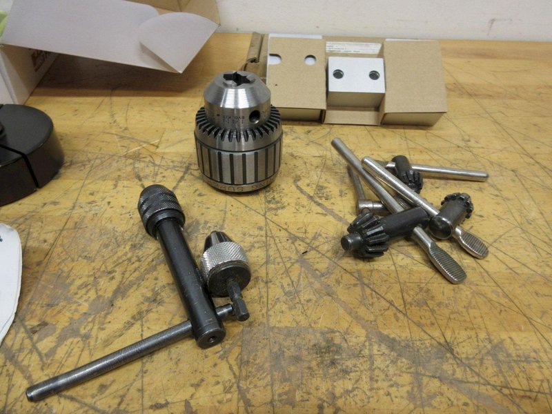 Haas 09-0051 40 Taper Spindle Wiper Set, New Jacobs #14N Keyed Chuck and Keys, Chick 2" Vise Jaws, 5C Emergency Collet, South Bend Lathe Cross Slide Feed Nuts- Auction Item