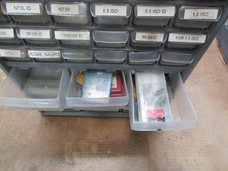 Carbide Lathe Turning Inserts, Many New, Lots of Types in Plastic Multi Bin Organizer- Auction Item