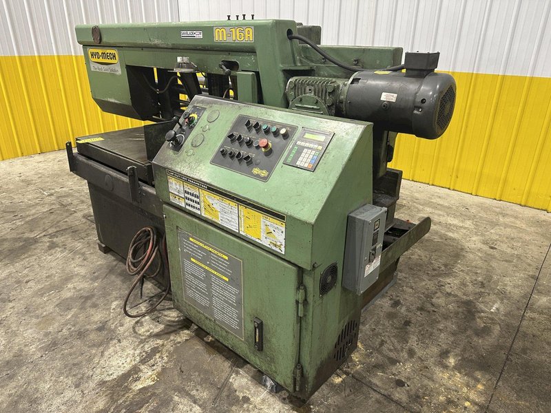 16" x 16" HYD-MECH MODEL #M-16A FULLY AUTOMATIC HORIZONTAL BANDSAW WITH POWER MITRE SWIVEL: STOCK #23105