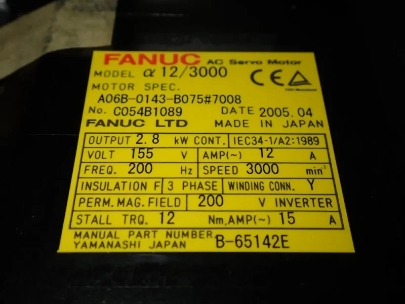 FANUC 2.8 KW SERVO MOTOR  -  A06B-014B-B075#7008