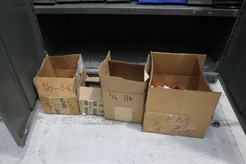 End Mills and Hardware in 2 -Door Metal Cabinet- Auction Item