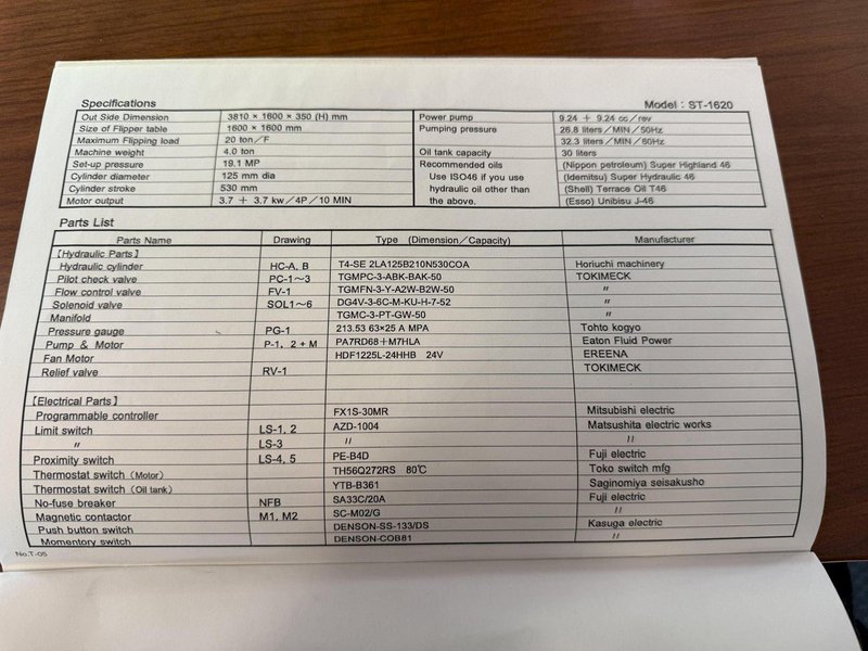 20 TON (40k LBS) DENSON MODEL #ST-1620 DIE LIFTING TABLE &amp; FLIPPER PLATFORM: YOBRO #24187