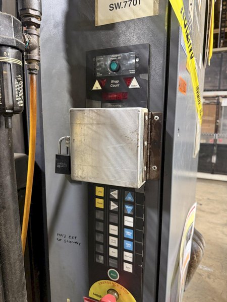 50" x 48" x 92" HIGH LANTECH QL AUTOMATIC SHRINK WRAPPER WITH IN-FEED &amp; OUT-FEED CONEYOR. STOCK # 0980426
