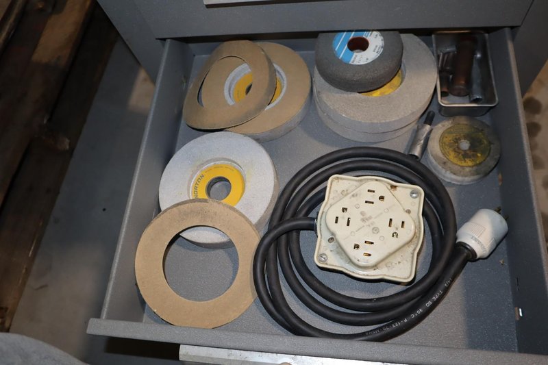 Black Diamond 2C DRILL GRINDER, Assorted Collets &amp; Grinding Wheels, Mounted on Kennedy 5-Drawer Cabinet w/ Dust Shroud- Auction Item