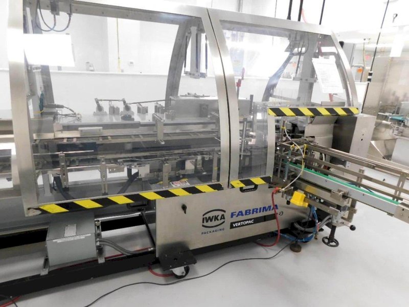 IWKA Fabrima Semi-Automatic Continuous-Motion Vertical Cartoner, Model VP-120, 2005 – Allen Bradley PanelView 600 Control – 8″ Centers, 2005