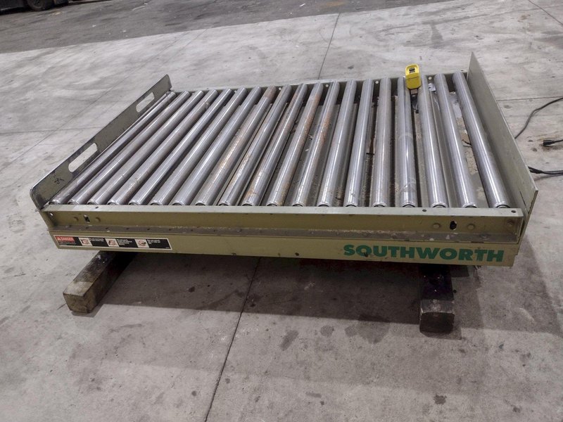 3800 LBS X 60" X 42" SOUTHWORTH MODEL #LS4-36 HYDRAULIC SCISSOR LIFT TABLE WITH ROLLER TOP, 110 VOLT: STOCK #20884