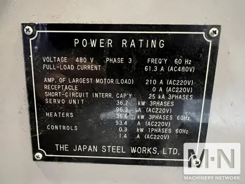 496 TON 43 OZ JSW MODEL J450AD-1400H ELECTRIC INJECTION MOLDING MACHINE MFG 2008