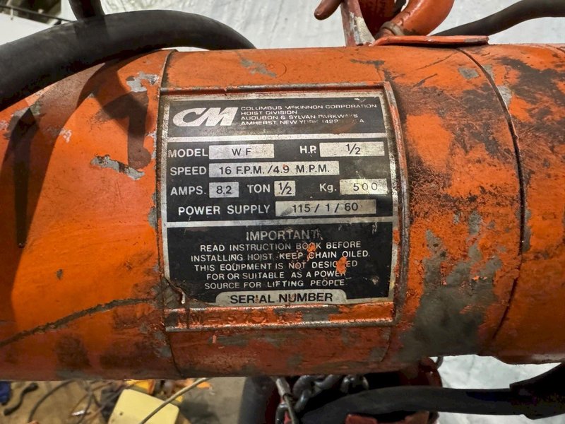1/2-1,000LB TON CM VALUESTAR WF HOIST 110 VOLT. STOCK # 1010424