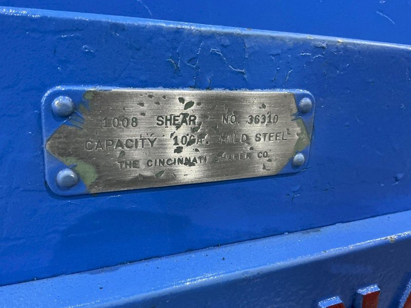 8' X 10 GAUGE CINCINNATI MODEL #1008 MECHANICAL POWER SQUARING SHEAR: STOCK #21094