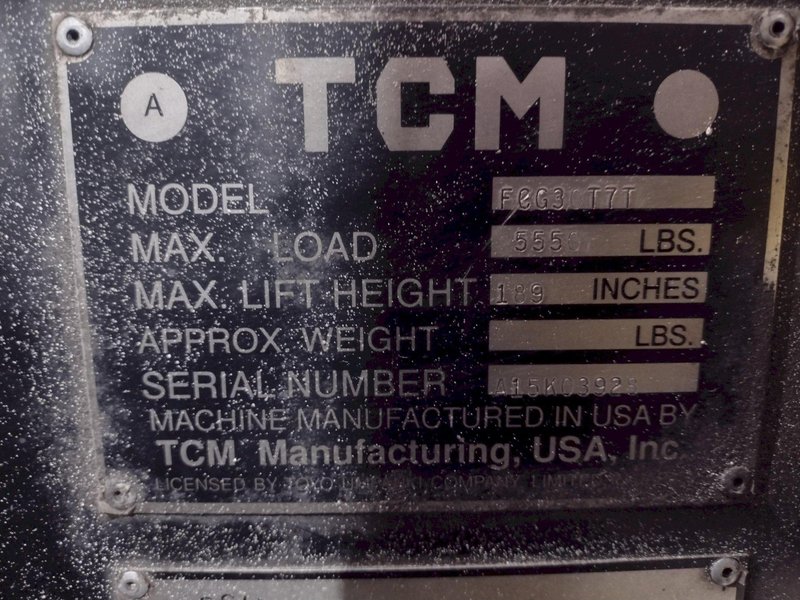 5,550 LB TCM MODEL #FCG30 PROPANE FORKLIFT: STOCK #19593