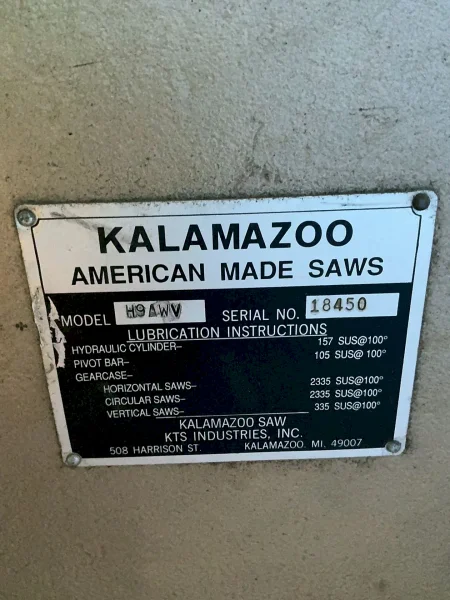 KALAMAZOO 22” HORIZONTAL BAND SAW  -  H9AWV