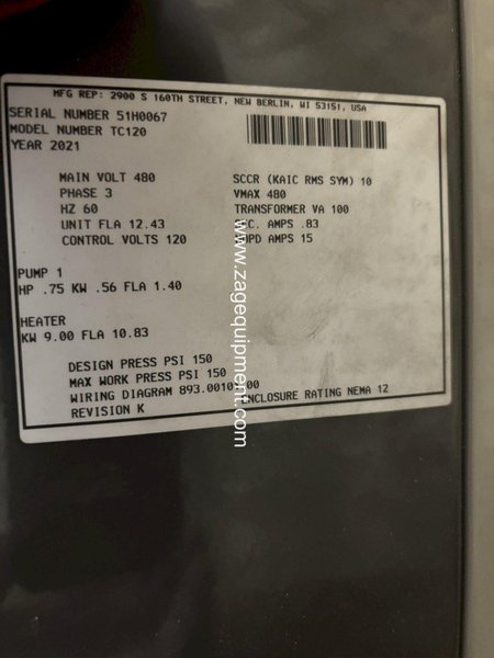 AEC Used TC120 Mold Temperature Controller, 0.75 HP, 9 kw, 480V, Yr. 2021