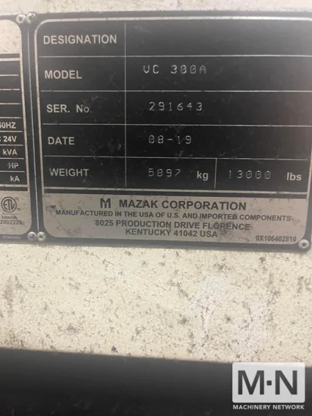 Mazak VC-300A CNC Vertical Machining Center, 2019
