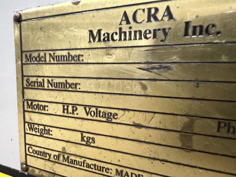 2 HP ACRA MODEL #AM-2V VERTICAL KNEE MILL: STOCK #18824