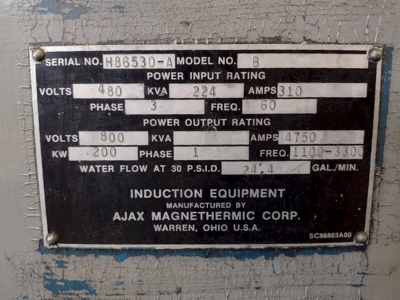 200 KW AJAX MODEL #51205 &quot;PACER&quot; INDUCTION POWER SOURCE: STOCK #16374