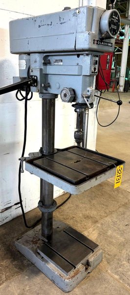 20" Clausing Single Spindle Drill Floor Type, V-Speed 300-2000 RPM,  22" x 19" Tbl., 1-1/2 HP