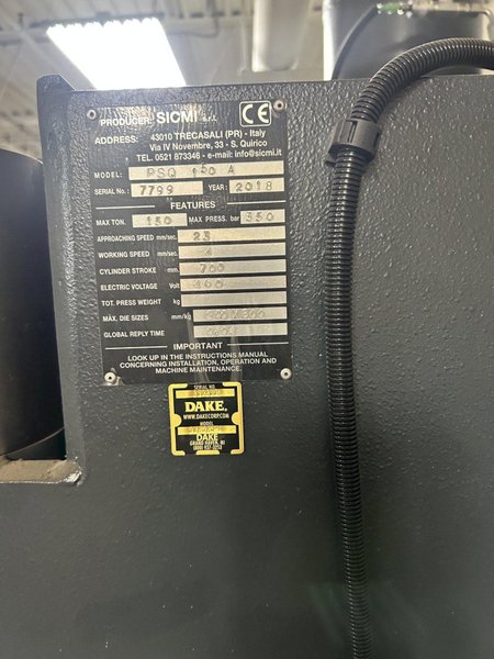 150 TON DAKE MODEL #PSQ 150A HYDRAULIC 4-POST PRESS, 2018: STOCK #21942