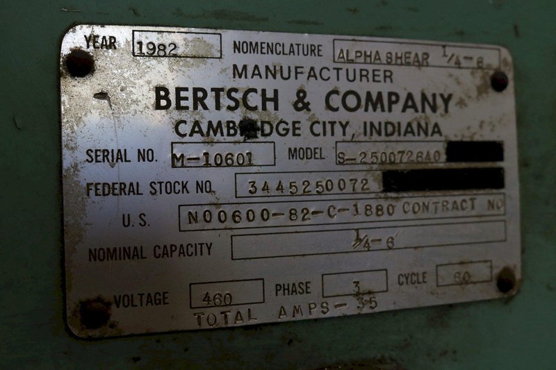 6' X 1/4' BERTSCH HYDRAULIC POWER SQUARING SHEAR: STOCK #73109