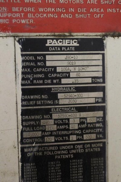 90 TON X 10' PACIFIC HYDRAULIC PRESS BRAKE: STOCK #64998