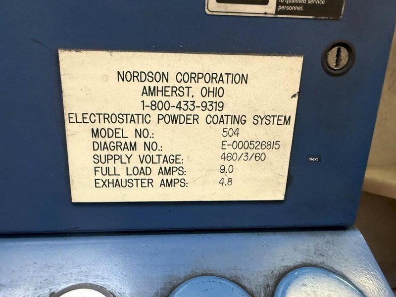 NORDSON POWDER COAT PAINT SYSTEM WITH FEEDER &amp; I-CONTROL. STOCK # 0980326