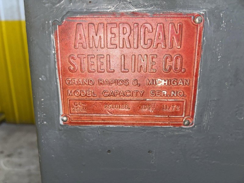 2,500 LBS X 20&quot; AMERICAN STEEL LINE MODEL #60-25NM PULL OFF COIL REEL UNCOILER: YOBRO #23897