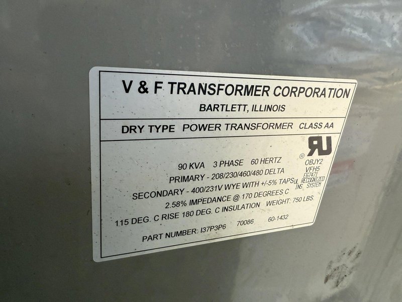 90 KVA V&amp;F 208/230/460/480 DELTA &lt;-&gt; 400/231V ELECTRICAL TRANSFORMER: YOBRO #24100