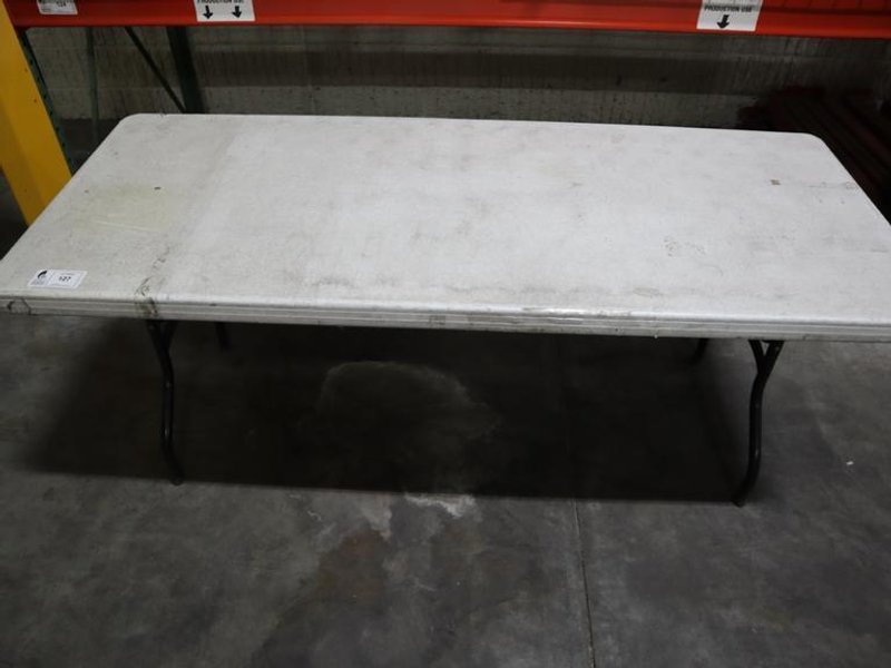 Plastic Table, Metal Folding Legs: - Auction Item