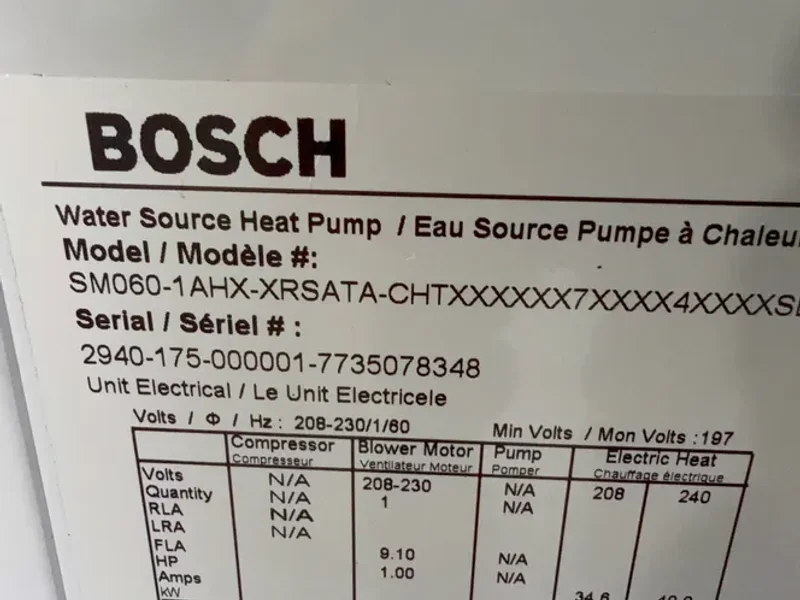 Bosch Water Source Heat Pump - Sm060-1ahx-xrsata-chtx