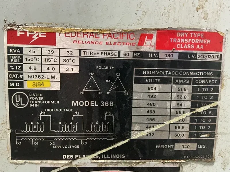 Federal Pacific Electric 45/39/32 Transformer - 50362-l.m