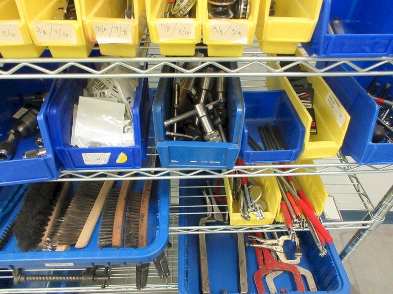 Hand Tools, Large Assortment including Socket Set, Rachet Wrenches, Clamp, Tap Wrenches, Drill Chucks, O-Ring Kit and MORE on 6-Shelf 48" x 18" x 78" Metal Wire Rolling Cart- Auction Item
