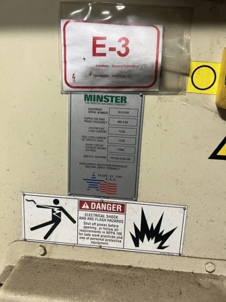 MINSTER 20" CABINET MOUNTED SERVO FEEDER, S/N 18-51434, STOCK# 14223J