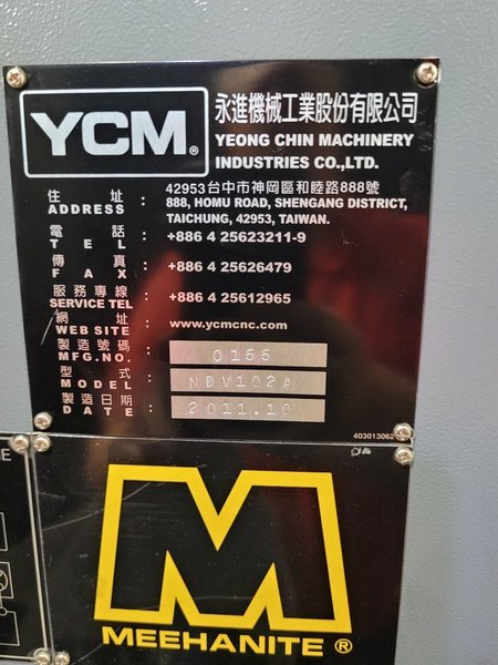 YCM NDV102A CNC VMC; 15K RPM, Trls: 40x 23.6x 23.6, Big Plus CAT 40, Die Mold, Fanuc MXP200FB, 30HP, New 2011 (Low Hours)
