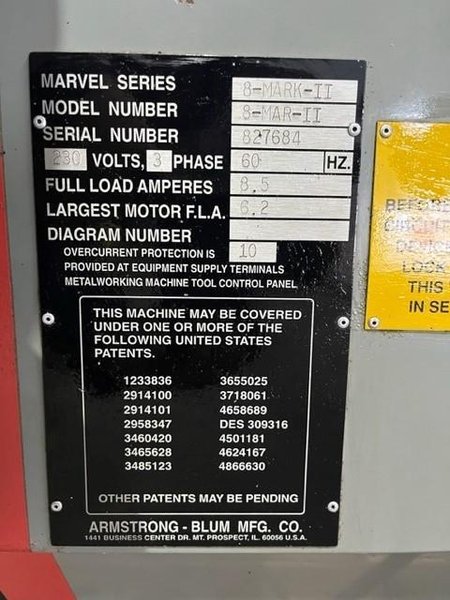 18" X 22" MARVEL SERIES 8-MARK II VERTICAL BAND SAW STOCK# 3665