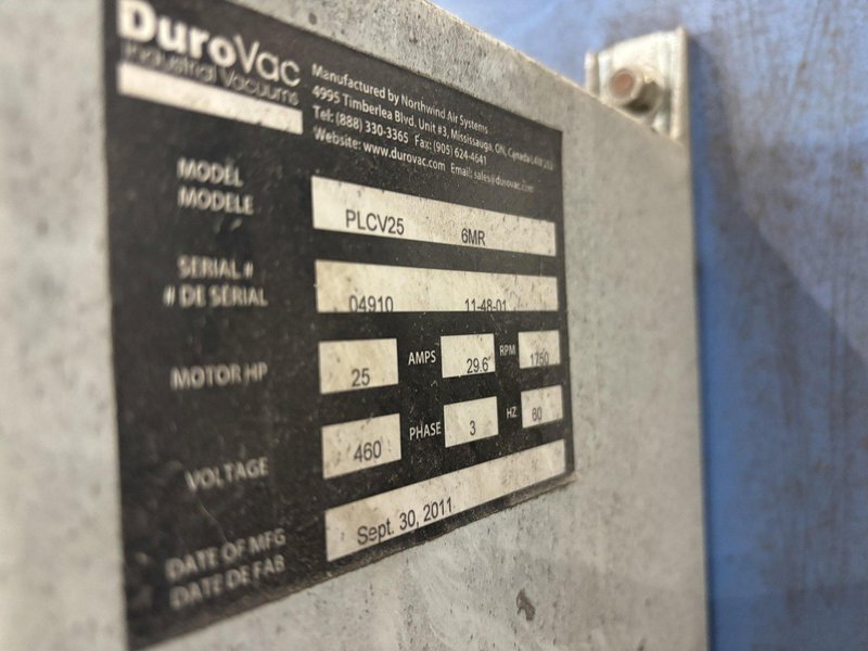 25 HP DUROVAC MODEL #PLCV25 PORTABLE INDUSTRIAL VACUUM SYSTEM: STOCK #21902