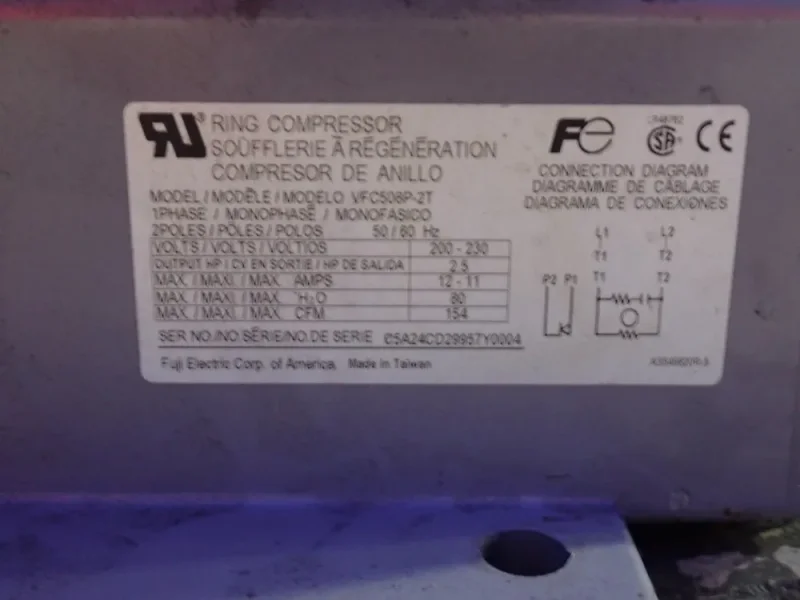FUJI 2.5 HP REGENERATIVE BLOWER  -  VFC508P-2T