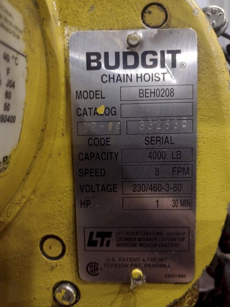 2 TON BUDGIT ELECTRIC CRANE HOIST: YOBRO #24609