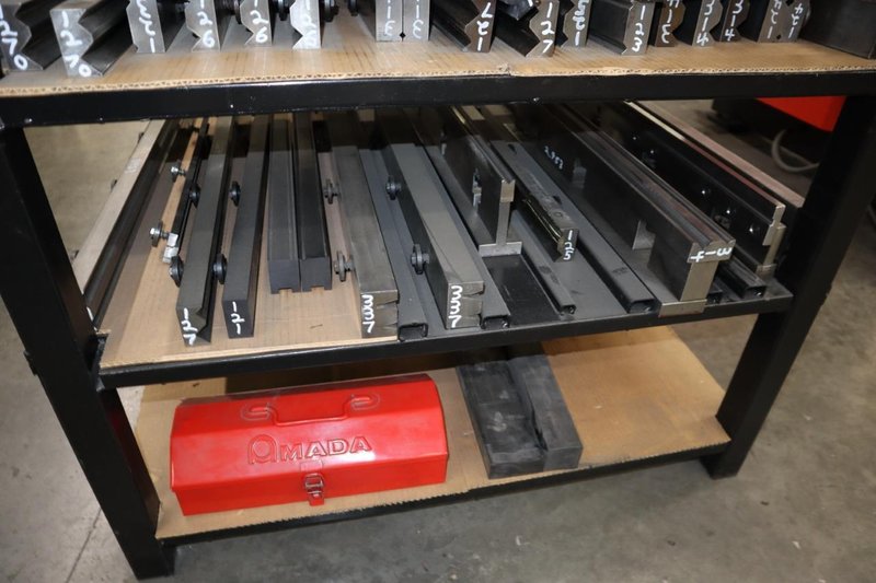 Press Brake Dies and Lower Die Holders for Amada Press Brakes on Welded Steel Shelving- Auction Item