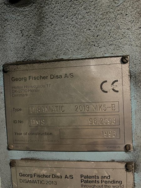 1996 Disamatic model 2013 mk5-b s/n 96.2593with amc and sbc conveyors, core setter and pattern changer, feed belt with aerator, mold count 17,725,253, no vacuum system