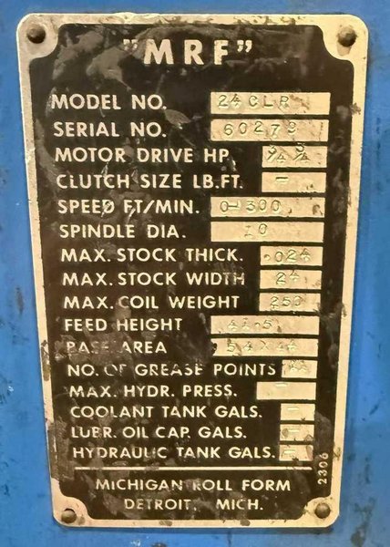 Trim Coil Winding Line, Michigan Roll Form, 24" x 0.024"