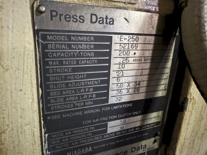 250 TON NIAGARA E-250 GAP FRAME PRESS. STOCK # 1114524