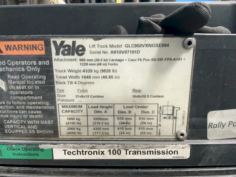 YALE 4550 LBS PROPANE FORKLIFT  -  GLC050VXNGSE094