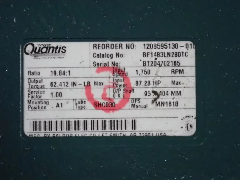 DODGE 87.28 HP GEARBOX  -  BF1483LN280TC