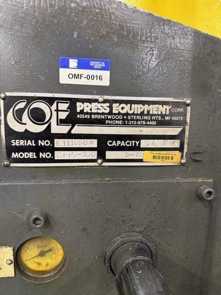 15,000 lbs. x 24&quot; Coe Press Equipment Coil Reel and Straightener For Sale, Model CPR-PO-15024 &amp; CPPS-350